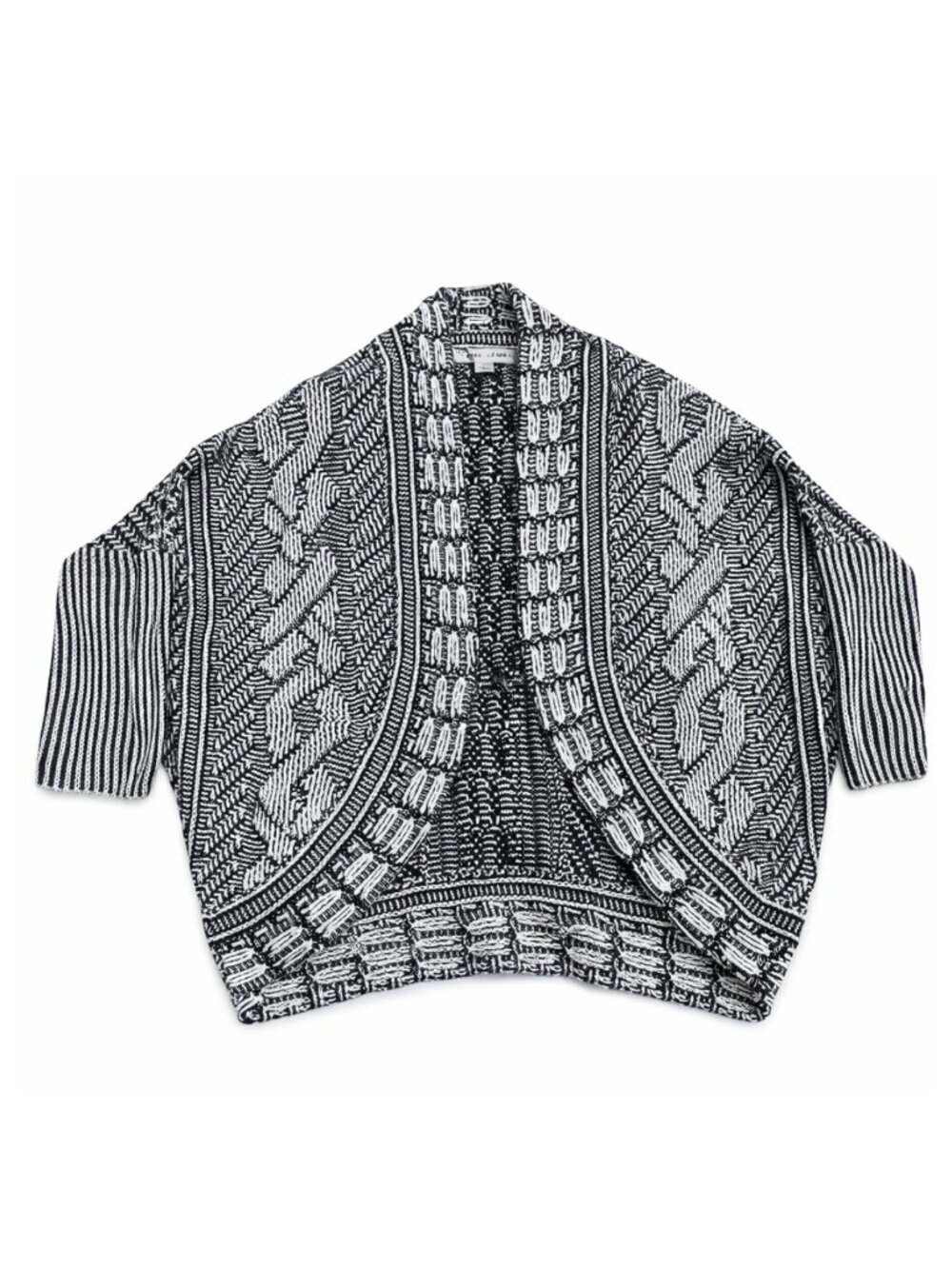 Larry Levine Black & White Open Knit Cardigan | Size Large